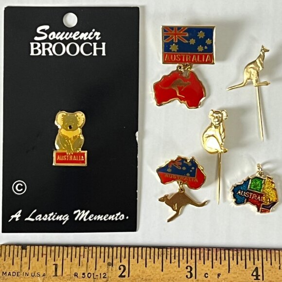 Australia Vtg Souvenir Brooch Enamel Pins Charm 6 Item Lot Koala Kangaroo Flag - Picture 6 of 6